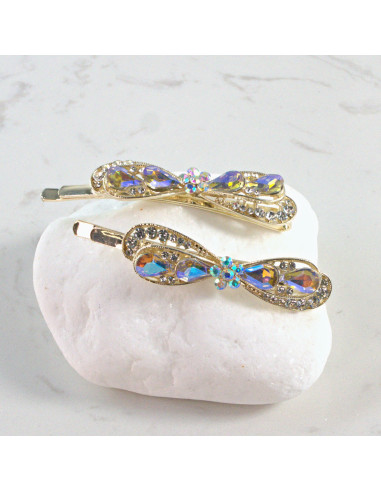 Wsuwka do włosów kokarda z kwiatkiem CRYSTAL AB...