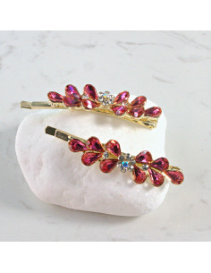 Wsuwka do włosów kwiatek z listkami CZERWONY 2 szt....