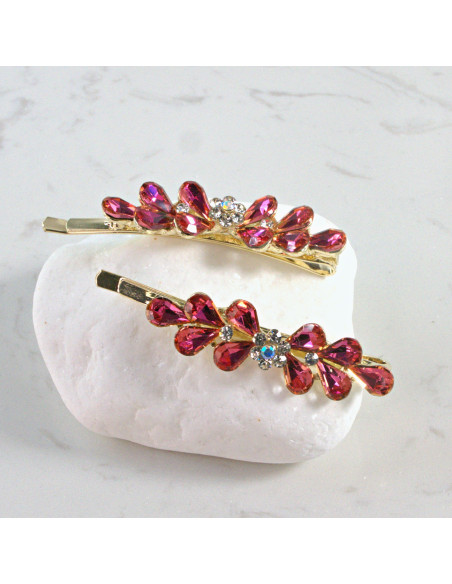 Wsuwka do włosów kwiatek z listkami CZERWONY 2 szt. Lolita Akcesoria