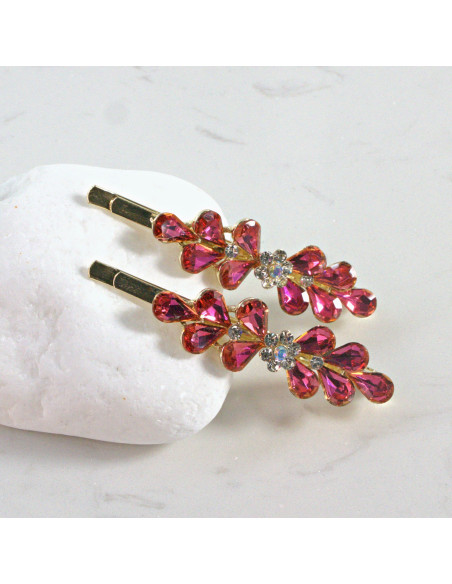 Wsuwka do włosów kwiatek z listkami CZERWONY 2 szt. Lolita Akcesoria