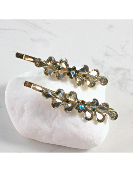 Wsuwka do włosów kwiatek z listkami GRAFIT 2 szt. Lolita Akcesoria