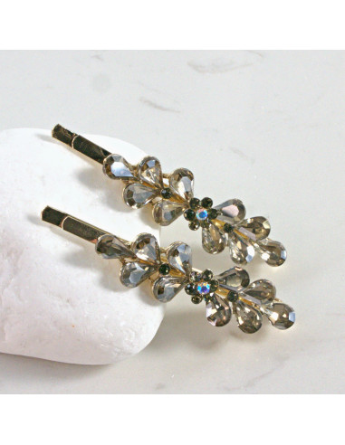 Wsuwka do włosów kwiatek z listkami GRAFIT 2...