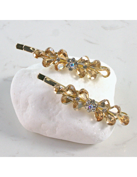 Wsuwka do włosów kwiatek z listkami MIODOWY 2 szt. Lolita Akcesoria