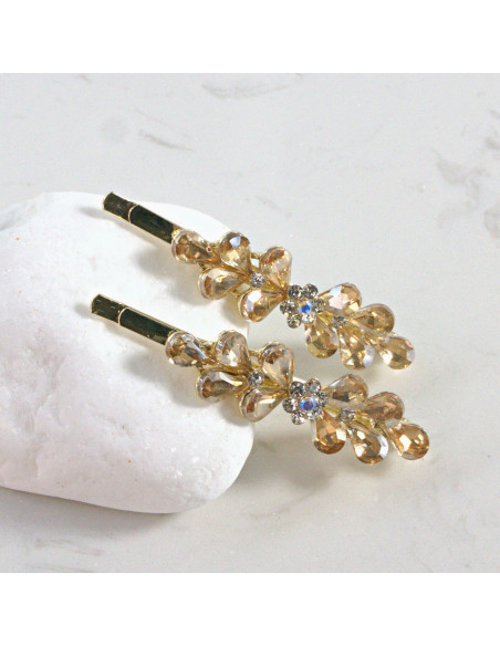 Wsuwka do włosów kwiatek z listkami MIODOWY 2 szt. Lolita Akcesoria