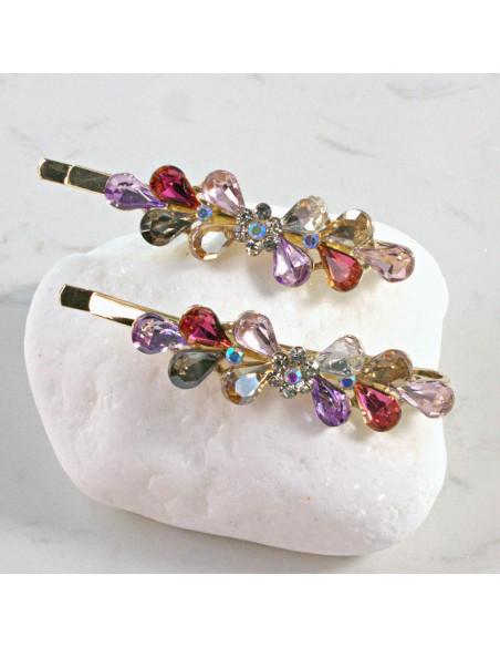 Wsuwka do włosów kwiatek z listkami WIELOKOLOROWY 2 szt. Lolita Akcesoria