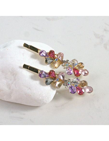 Wsuwka do włosów kwiatek z listkami WIELOKOLOROWY 2 szt. Lolita Akcesoria