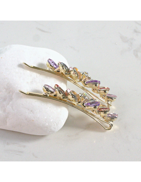 Wsuwka do włosów kwiatek z listkami WIELOKOLOROWY 2 szt. Lolita Akcesoria