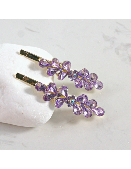 Wsuwka do włosów kwiatek z listkami FIOLETOWY 2 szt. Lolita Akcesoria