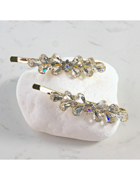 Wsuwka do włosów kwiatek z listkami BEZBARWNY 2 szt. Lolita Akcesoria