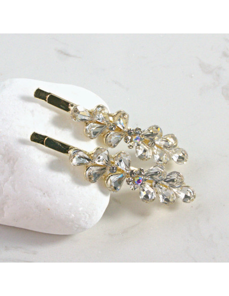 Wsuwka do włosów kwiatek z listkami BEZBARWNY 2 szt. Lolita Akcesoria