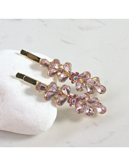 Wsuwka do włosów kwiatek z listkami RÓŻOWY 2 szt. Lolita Akcesoria