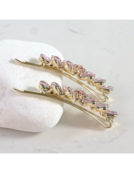 Wsuwka do włosów kwiatek z listkami RÓŻOWY 2 szt. Lolita Akcesoria