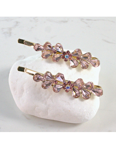 Wsuwka do włosów kwiatek z listkami RÓŻOWY 2...