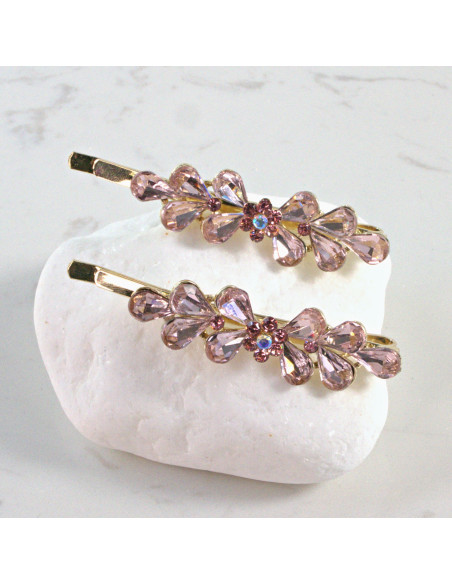 Wsuwka do włosów kwiatek z listkami RÓŻOWY 2 szt. Lolita Akcesoria