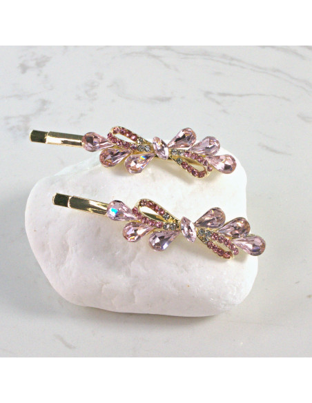 Wsuwka do włosów kokarda z kryształkami RÓŻ 2 szt. Lolita Akcesoria