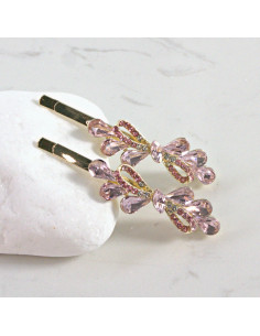 Wsuwka do włosów kokarda z kryształkami RÓŻ 2 szt. Lolita... 2