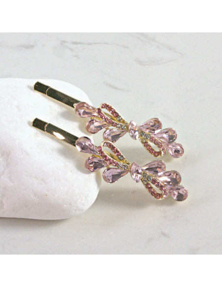 Wsuwka do włosów kokarda z kryształkami RÓŻ 2 szt. Lolita Akcesoria