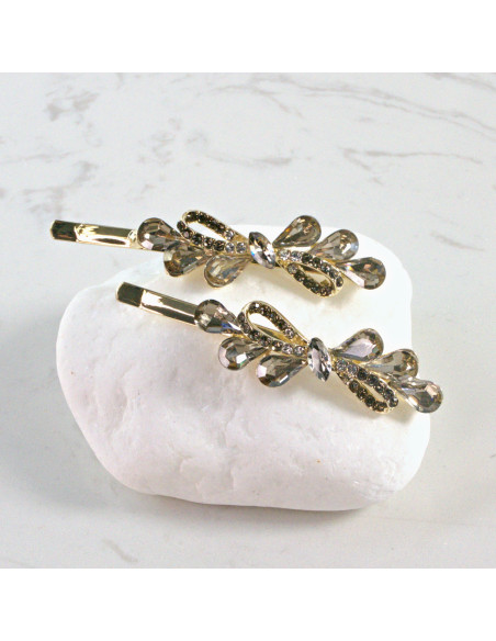 Wsuwka do włosów kokarda z kryształkami GRAFIT 2 szt. Lolita Akcesoria