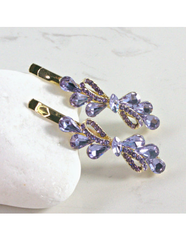 Wsuwka do włosów kokarda z kryształkami FIOLET...