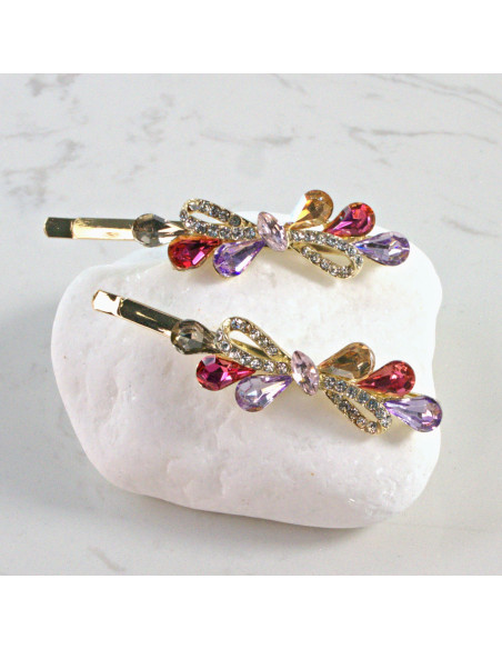 Wsuwka do włosów kokarda z kryształkami WIELOKOLOR 2 szt. Lolita Akcesoria