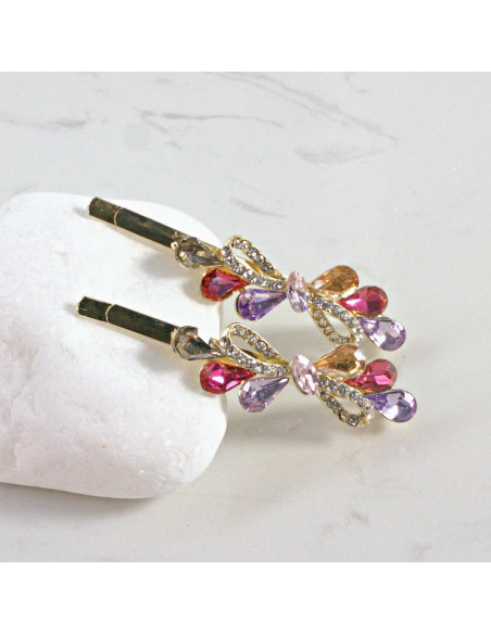 Wsuwka do włosów kokarda z kryształkami WIELOKOLOR 2 szt. Lolita Akcesoria