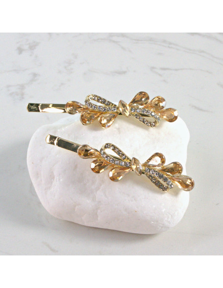 Wsuwka do włosów kokarda z kryształkami MIODOWY 2 szt. Lolita Akcesoria