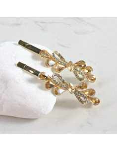 Wsuwka do włosów kokarda z kryształkami MIODOWY 2 szt.... 2