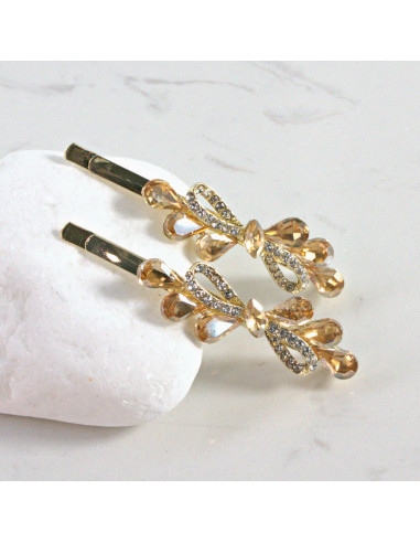 Wsuwka do włosów kokarda z kryształkami MIODOWY...