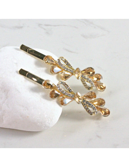 Wsuwka do włosów kokarda z kryształkami MIODOWY 2 szt. Lolita Akcesoria