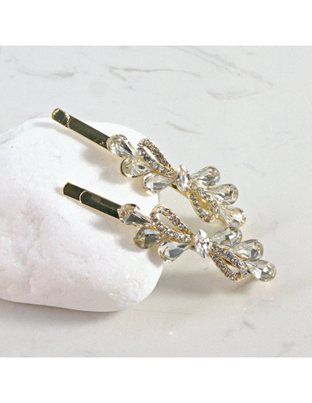 Wsuwka do włosów kokarda z kryształkami BEZBARWNY 2 szt. Lolita Akcesoria