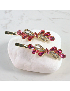 Wsuwka do włosów kokarda z kryształkami CZERWONY 2 szt....