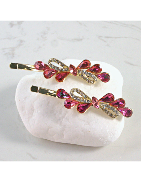 Wsuwka do włosów kokarda z kryształkami CZERWONY 2 szt. Lolita Akcesoria