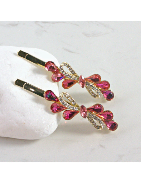 Wsuwka do włosów kokarda z kryształkami CZERWONY 2 szt. Lolita Akcesoria