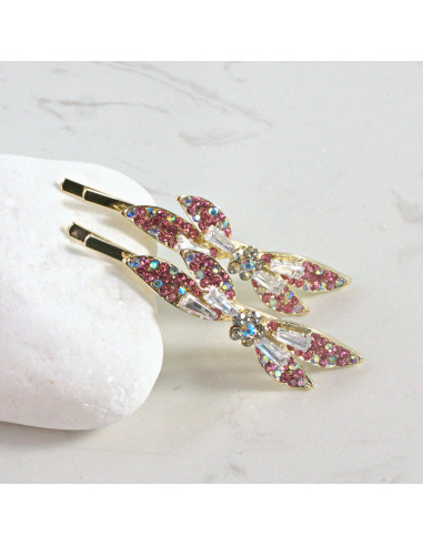 Wsuwka do włosów kokardka z kryształkami RÓŻOWY...