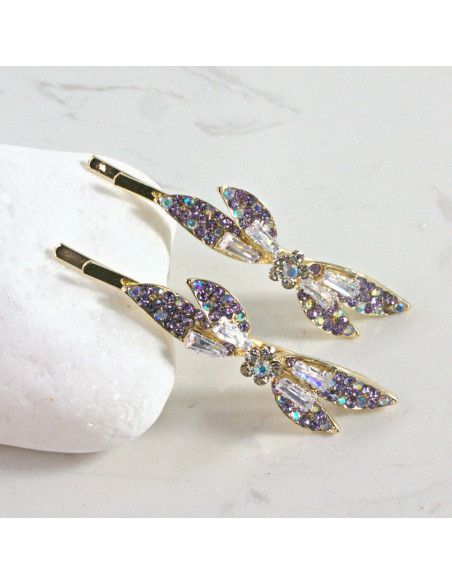 Wsuwka do włosów kokardka z kryształkami FIOLET 2 szt. Lolita Akcesoria