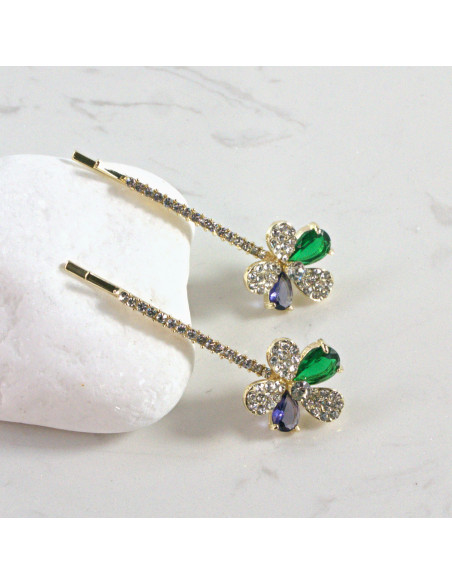 Wsuwka do włosów kwiatek 2 kryształki WIELOKOLOR 2 szt. Lolita Akcesoria