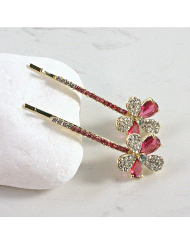 Wsuwka do włosów kwiatek 2 kryształki RÓŻ 2...