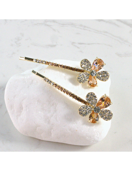 Wsuwka do włosów kwiatek 2 kryształki MIODOWY 2 szt. Lolita Akcesoria