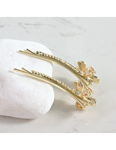 Wsuwka do włosów kwiatek 2 kryształki MIODOWY 2 szt. Lolita Akcesoria