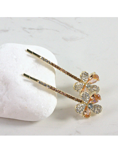 Wsuwka do włosów kwiatek 2 kryształki MIODOWY 2...