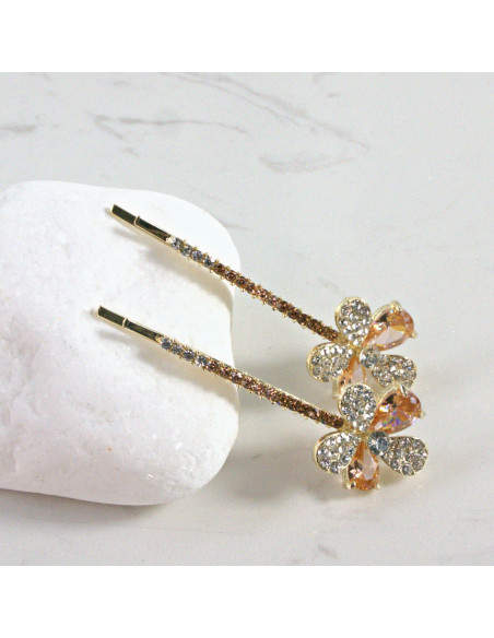 Wsuwka do włosów kwiatek 2 kryształki MIODOWY 2 szt. Lolita Akcesoria