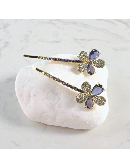 Wsuwka do włosów kwiatek 2 kryształki NIEBIESKI 2 szt. Lolita Akcesoria