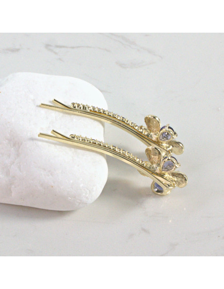 Wsuwka do włosów kwiatek 2 kryształki NIEBIESKI 2 szt. Lolita Akcesoria