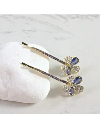 Wsuwka do włosów kwiatek 2 kryształki NIEBIESKI...