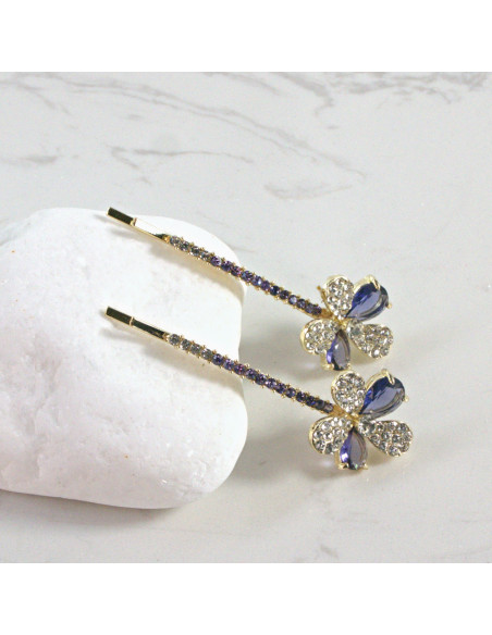 Wsuwka do włosów kwiatek 2 kryształki NIEBIESKI 2 szt. Lolita Akcesoria