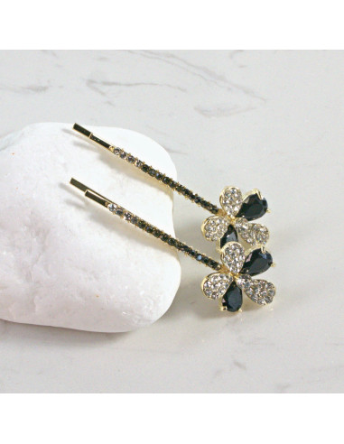 Wsuwka do włosów kwiatek 2 kryształki CZARNY 2...