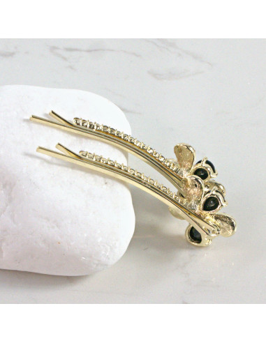 Wsuwka do włosów kwiatek 2 kryształki CZARNY 2...