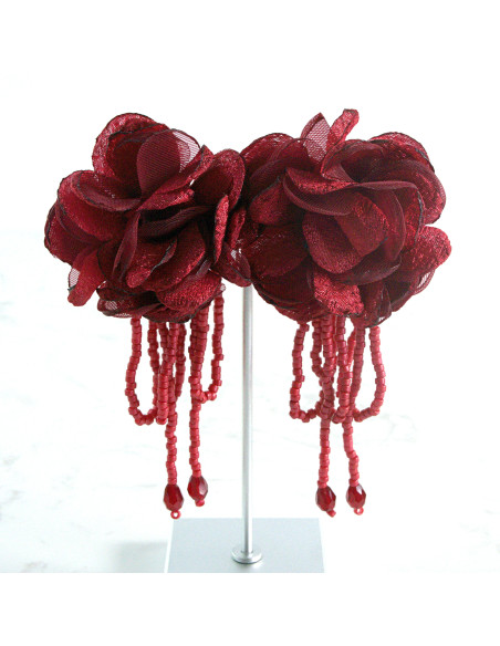 Kolczyki MAXI KWIATY BOHO Z MATERIAŁU XXL Lolita Accessories KWIATUSZKI