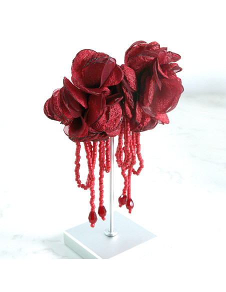 Kolczyki MAXI KWIATY BOHO Z MATERIAŁU XXL Lolita Accessories KWIATUSZKI