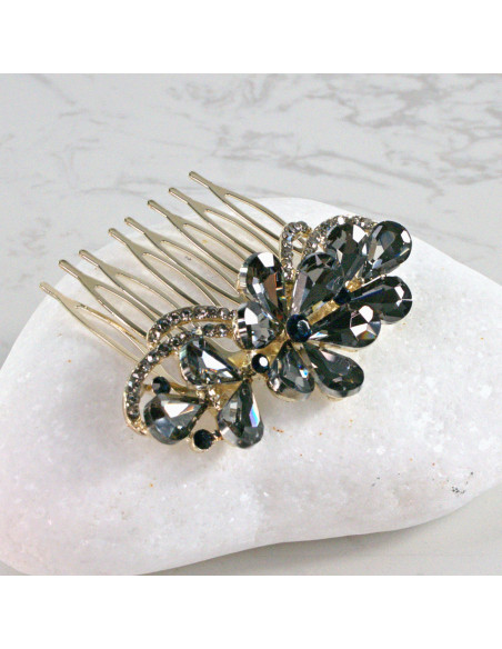 GRZEBIEŃ wsuwany do włosów wtykowy ozdobny diamenty Lolita Akcesoria GRAFIT